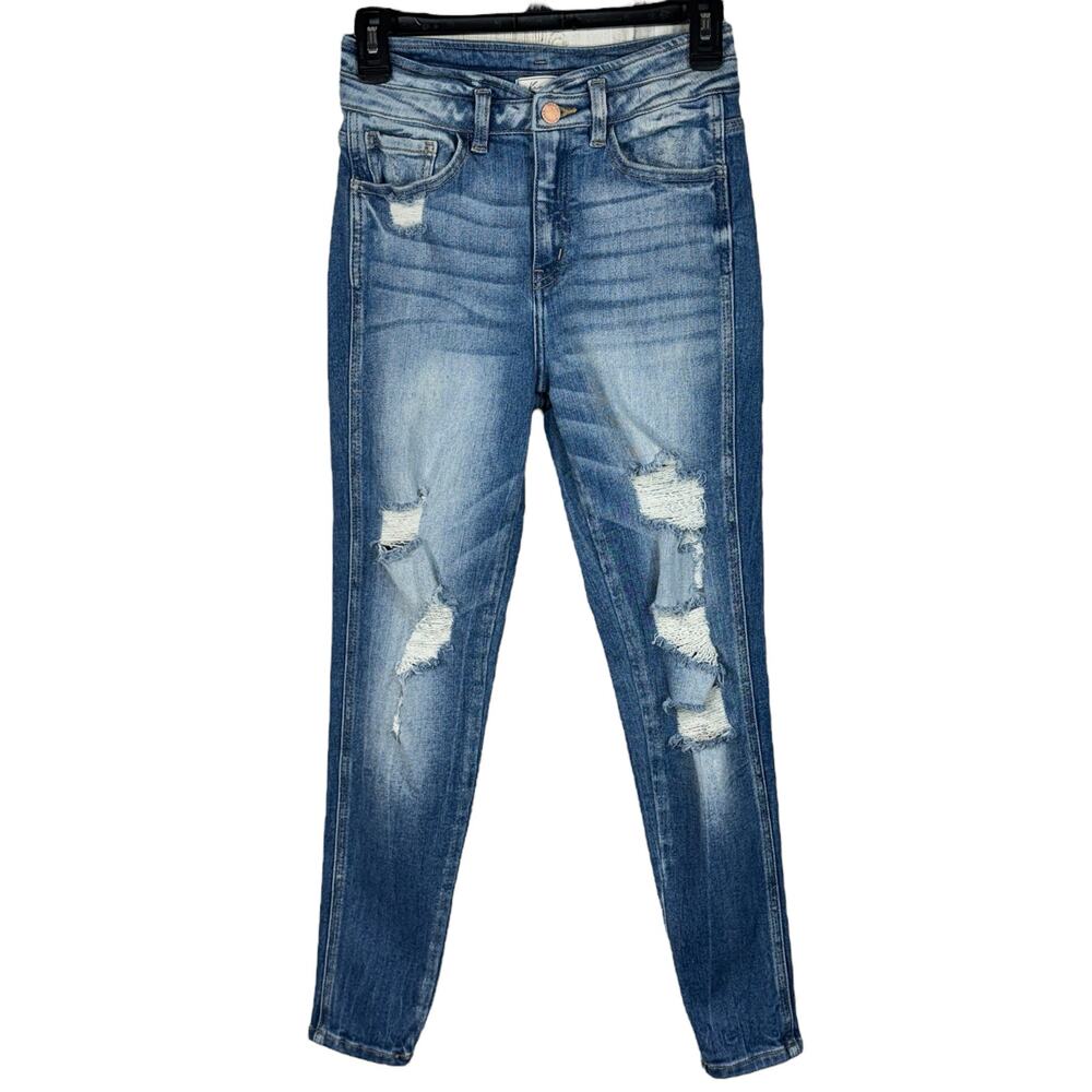 KanCan Signature SZ 26 Ultra High Rise Ankle Skinny Jeans Distressed Stretch